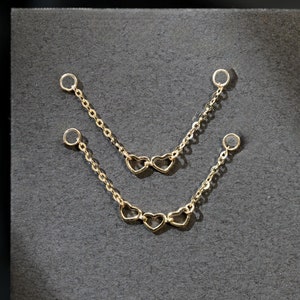 14K Solid Gold Double Heart Chain Connector, Dangle Heart Link Chain for Piercing, Cartilage Helix Earring Chain, Gold Heart Dangle Jewelry