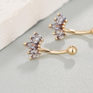 14K Solid Gold Threaded Rook Earring/Alexandrite Curved Barbell Earring/Eyebrow Ring/Belly Button Ring/Rook Snug Body Piercing Jewelry 16g