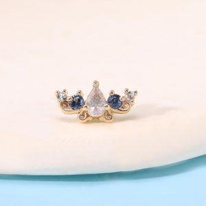 14K Solid Gold Labradorite Climber Stud Earring Teardrop/Blue Sapphire Floral Stud/Elegant Helix Conch Antitragus Stud/Swiss Blue Topaz Stud