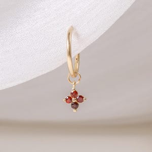 14k Solid Gold Garnet Flower Charm/Dangle Hoop Charm/Hoop Clicker Charm/Cartilage Earring Charm/Gemstone Charm/January Birthstone Pendant