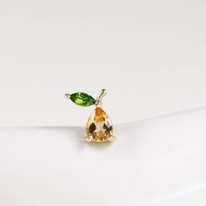 14K Solid Gold Cute Pear Stud Earring/Citrine Earring/Fruit Ear Stud/Conch/Tragus/Helix Cartilage Piercing/Flat Back Earring/Threadless Stud