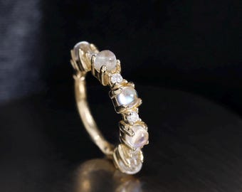 14K Solid Gold Moonstone Cluster Hoop Clicker/ Dainty Moissanite Helix Rook Nose Cartilage Conch Ring 16G