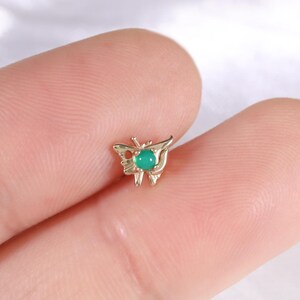 14K ソリッド ゴールド バタフライ クリソプレーズ スタッド イヤリング/ゴールド 軟骨ピアス/ヘリックス スタッド/コンク イヤリング/フラット バック イヤリング/スレッドレス プッシュピン