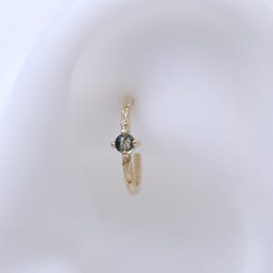 14K Solid Gold Moss Agate Vine Hinged Hoop/ Dainty Engrave Pattern Cartilage Nose Ring/ Minimalist Rook Earlobe Conch Helix Piercing Clicker