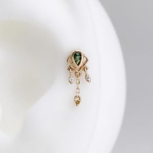 14K Solid Gold Moosachat Baumeln Kette Bolzen Ohrring/Drop Moissanite Citrine Helix Push Back/Dangle Ohrläppchen Piercing Schmuck/Geschenk für Sie