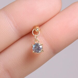 14K Solid Gold Alexandrite Dangle Earring/Drop Conch Helix Daith Auricle Earring/Threadless Dangle Cartilage Piercing Stud/Flat Back Earring