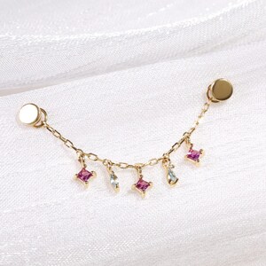 14k Solid Gold Rhodolite Garnet Chain Attachment/London Blue Topaz Dangle Piercing/Linking Chain Connector/Loop Chain Charm/Cartilage Charm