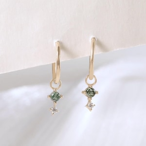 14k Solid Gold Dangle Moss Agate Charm/Moissanite Hoop Charm/Linking Dangle Clicker Charm/Helix Hoop Charm/Cartilage Hoop Charm Pendant
