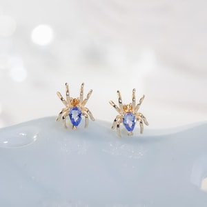 14K Solid Gold Tanzanit Pająk Kolczyk Chrząstka/ Pająk Kolczyk Bez Gwintu/ Fanta Orange Granat Pająk Piercing/ Helix Conch Kolczyk Płaski Tył