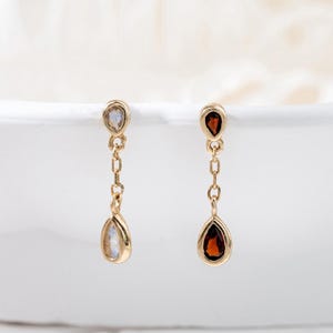 14k Solid Gold Garnet Dangle Stud Earring/Labradorite Drop Piercing/Conch Helix Cartilage Piercing/Pear Garnet Stud/Threadless Push Pin