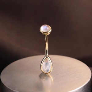 14K Solid Gold Threaded Turm Ohrring/Mondstein Curved Barbell Ohrring/Augenbrauen Ring/Bauch Taste Ring/Turm Snug Piercing Schmuck 16g