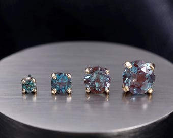 14K Solid Gold Multiple Size Alexandrite Stud Earring Threadless Helix Conch Piercing Cartilage Tragus Nose Lobe Stud Flat Back Earring