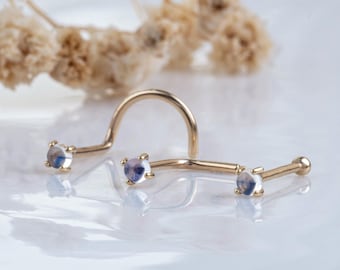 14K Solid Gold Moonstone Nose Stud L Shape Straight Ball Nose Stud Screw Nose Ring Piercing Tiny Nose Ring Dainty Gemstone Nose Ring 20G