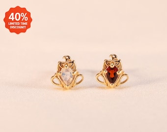 14k Solid Gold Garnet Stud Earring/Labradorite Cartilage Helix Stud/Conch Tragus Piercing/Flat Back Earring/Threadless Push Pin/Nose Stud