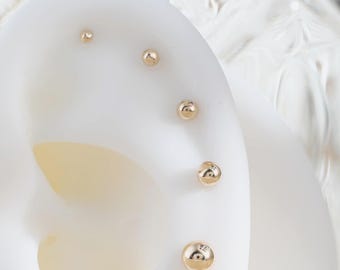 14k Solid Gold Round Ball Cartilage Earring/Tiny Ball Conch Piercing/Ball Nose Stud/Threadless Helix Earring/Flat Back Ball Stud/Tragus Stud