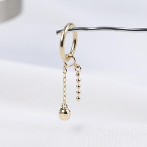 14K Solid Gold Small Round Bead Duplex Charm/Double Chain Hoop Charm/Dangle Clicker Charm/Gold Earring Charm/Dangle Chain Hoop Charm