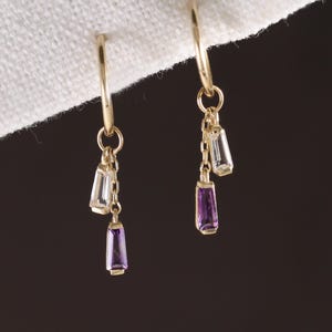 14K Solid Gold Amethyst Dangle Chain Charm/White Topaz Hoop Clicker Charm/Gold Rook Hoop Charm/Helix Conch Hoop Charm/Gift For Her