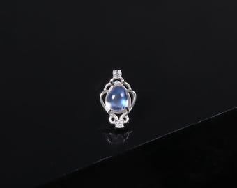 14K Solid White Gold Teardrop Moonstone Stud/Moissanite Conch Helix Tragus Cartilage Earring/Dainty Gemstone Earlobe Cartilage Piercing