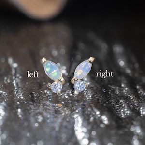14K Solid Gold Opal Stud Earring/Butterful Shape Cartilage Stud/Threadless Push Pin Stud/Moissanite Helix Conch Stud Piercing/Labret Stud