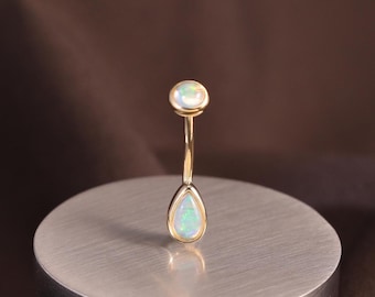 14K Solid Gold Internally Threaded Rook Earring/Opal Curved Barbell Earring/Eyebrow Ring/Belly Button Ring/Conch Rook Snug Body Piercing 16g