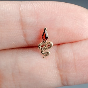 Orecchini a perno a forma di serpente in granato e aquilone in oro massiccio 14K/Perno senza fili con pietra preziosa Labret/Piercing a elica, conchiglia, trago, cartilagine e granato/Piercing a pressione piatto