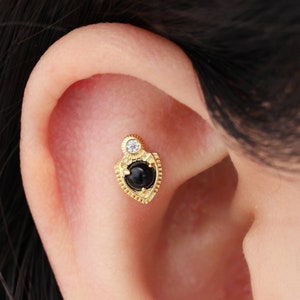 14K Solid Gold Black Onyx Stud/Threadless Push Pin/Conch Helix Daith Tragus Cartilage Earring/Dainty Gemstone Stud/Cartilage Piercing