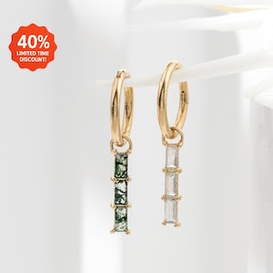 14k Solid Gold Moss Agate Hoop Charm/Labradorite Cartilage Hoop Charm/Baguette Dangle Hoop Charm/Conch Helix Clicker Charm Accessories