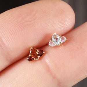 Pendiente de oro macizo de 14k con topacio azul suizo/perforación de cartílago con labradorita/pendiente sin rosca de granate naranja Fanta para hélix/pendiente de granate con parte trasera plana
