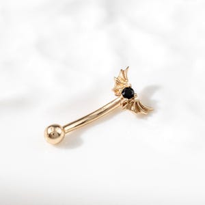14k Solid Gold Internally Threaded Rook Earring/Black Spinel Curved Barbell Earring/Wing Eyebrow Ring/Rook Snug Body Piercing Jewelry 16g