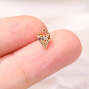 14K Solid Gold Orange Sapphire Ice Cream Earring/Iolite Cartilage Piercing/Flat Back Stud/Threadless Push Pin Labret /Conch Helix Earring