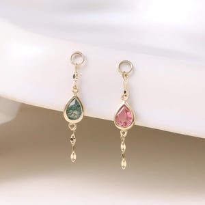 14k Gold Moosachat & rosa Turmalin baumeln lassen Charme/Tropfen Teardrop Helix Knorpel Clicker Charme/minimalistisch Lippen Kette Ohrläppchen Piercing Charme