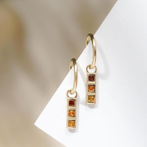 14K Solid Gold Garnet Hoop Charm/Fanta Orange Garnet Piercing Clicker/Citrine Helix Tragus Charm /Gemstone Loop Charm/Gold Cartilage Charm
