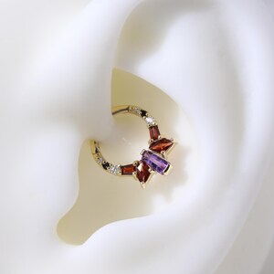 14K Solid Gold Amethyst Daith Hoop Clicker/Garnet Septum Ring/Moissanite Nose Septum/Black Onyx Daith Hoop Clicker/Huggie Cartilage Ring 16g