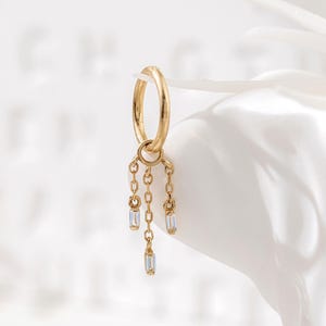 Pendentif triple chaîne topaze blanche en or massif 14 carats/Charme cliquable cerceau topaze blanche/Charme cerceau en or/Charme cerceau conque hélicoïdale/Charme chaîne