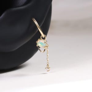 14k Solid Gold Opal Dangle Chain Charm/Dangle Moissanite Hoop Charm/Linking Chain Charm/Opal Hoop Charm/Moissanite Cartilage Hoop Charm