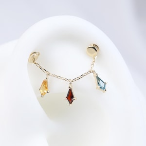 14k Solid Gold London Blue Topaz Chain Attachment/Kite Shape Garnet Chain Piercing/Citrine Linking Chain Connector/Gemstone Loop Chain