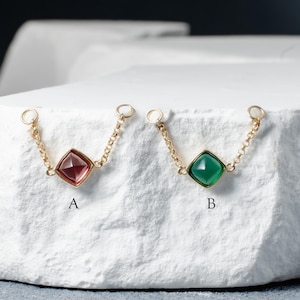 14K Solid Gold Rhodolite Garnet Chrysoprase Chain Attachment/Gold Chain Piercing/Linking Chain Connector/14K Loop Chain/Cartilage Chain