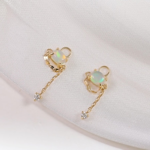 14k Solid Gold Opal Dangle Chain Charm/Dangle Moissanite Hoop Charm/Linking Chain Charm/Opal Hoop Charm/Moissanite Cartilage Hoop Charm