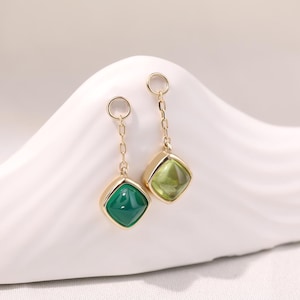 14K Solid Gold Chrysoprase Dangle Hoop Charm/Peridot Hoop Charm/Princess Cut Ring Charm/Cartilage Earring Charm/Gemstone Charm Earring