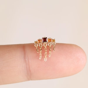 14k Solid Gold Fanta Orange Garnet Chain Stud/Garnet Cartilage Earring/Citrine Helix Conch Stud/Threadless Push Pin/Labret Piercing
