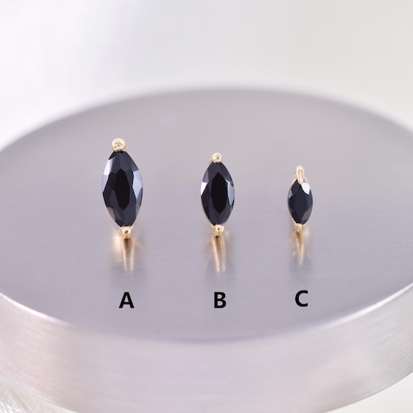 14K Gold Marquise Black Onyx Earring Tiny Marquise Cartilage Earring Helix Stud Threadless Push Pin Stud Tragus Stud Flat Back Earring 20g