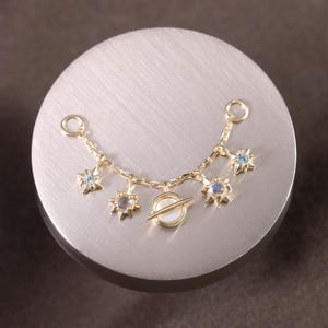 14K Solid Gold Star Moonstone Chain Attachment/Swiss Blue Topaz Chain Piercing/Linking Chain Connector/MOP Loop Chain/Cartilage Chain