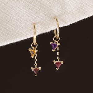 14K Solid Gold Amethyst Dangle Charm/Rhodolite Garnet Drop Charm/Citrine Hoop Charm /Garnet Cartilage Clicker Charm Gift For Her 20g