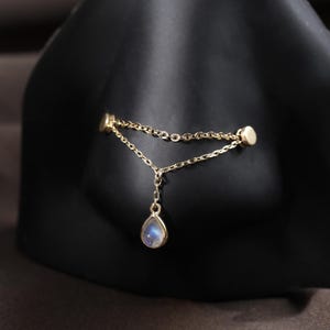 Accesorio de cadena de oro macizo de 14 quilates con labradorita / Piercing de cadena de oro con labradorita / Conector de cadena de enlace / Cadena de eslabones con piedras preciosas / Cadena para cartílago