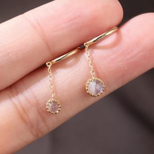 14K Solid Gold Labradorite Hoop Rose-Cut Earring/Dangle Gemstone Clicker/Daith Lobe Earring/ 16g Labradorite clicker/Minimalist Huggie Hoop