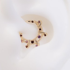 14K Solid Gold Garnet Septum Clicker/Gold Daith Hoop/Rhodolite Garnet Septum Ring/Garnet Nose Ring/Gemstone Helix Ring/Gold Conch Ring 16g