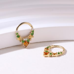 14k Solid Gold Edelstein Septum Ring / Chromdiopsid & Citrin Daith Hoop / Moissanite Huggie Piercing / 16g Nasenring / Gold Daith Clicker