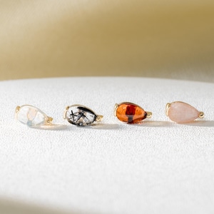 14K Solid Gold Natural Gemstone Stud • Opal Rutilated Quartz Garnet Moonstone Earring • Minimalist Piercing Jewelry for Helix Tragus Lobe