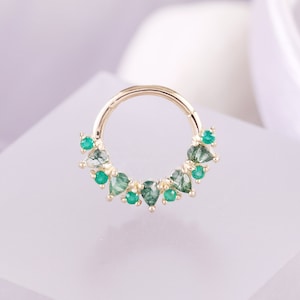 14k Solid Gold Moss Agate Daith Piercing Clicker/Chrysoprase Hinged Ring/Nose Septum Ring/Moss Agate Hoop Earring/Gold Helix Clicker 16g
