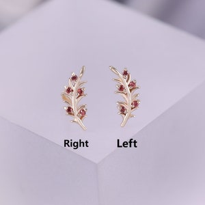 14K Solid Gold Orange Sapphire Oliven Zweig Ohrstecker/Blatt Form Bolzen/Schraubenlos Push Pin Bolzen/Orange Sapphire Helix Conch Bolzen Piercing